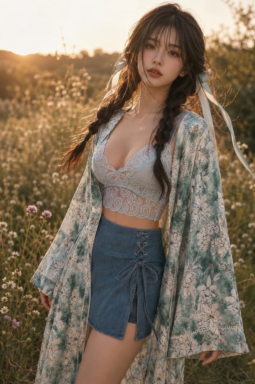 Wrapped in Wildflowers + Daydream Light meadowcore floral silken kimono robe
